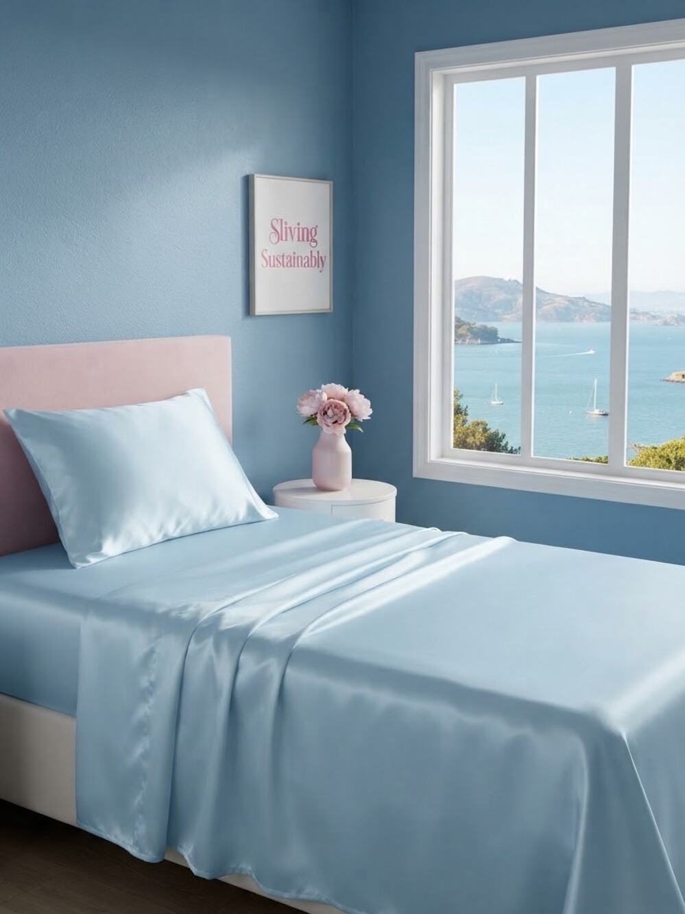 NWT Paris Hilton Satin Sheet Set Twin XL Ice Blue Silky Soft Sliving New